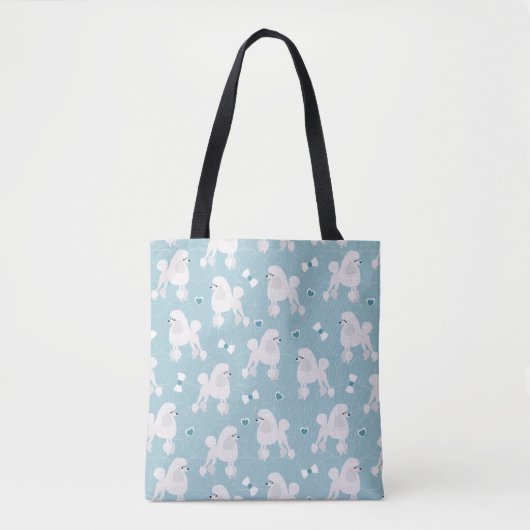Weiße Poodles und Bows Muster Blau Tasche (Vorderseite)