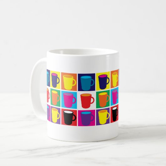 Weiße "Pop-Kunst-" Themed Tasse (Vorderseite Links)