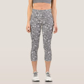 Weiße Posy-Printwerbung auf Grau Capri Leggings (Vorderseite)