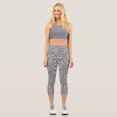Weiße Posy-Printwerbung auf Grau Capri Leggings (Vorderseite)
