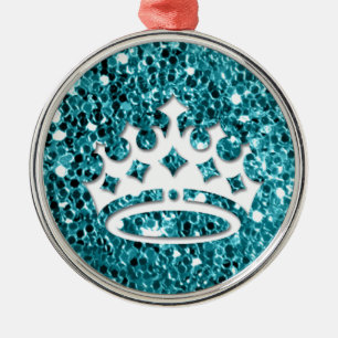 Weiße Prinzessin Crown auf Aqua-Glitzer-Blick Ornament Aus Metall