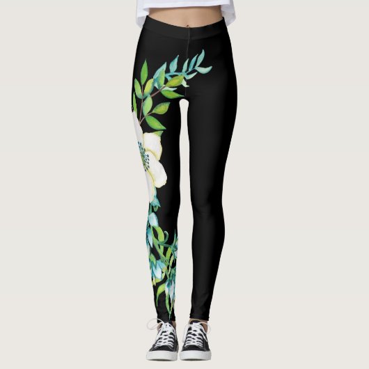 Weiße Prom-Blume korrespondierendes Design Streife Leggings (Vorderseite)