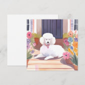 Weiße Pudel | Hund Haustier Wasserfarbe Blumen Kar (Vorne/Hinten)