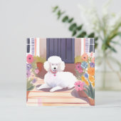 Weiße Pudel | Hund Haustier Wasserfarbe Blumen Kar (Stehend Vorderseite)