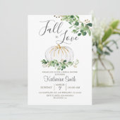 Weiße Pumpkin Fall in Liebe Brautparty Grüne Einladung (Stehend Vorderseite)