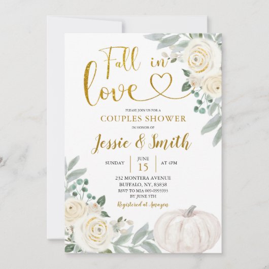 Weiße Pumpkin Fall in Liebe Couple Dusche Einladung (Vorderseite)