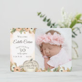 Weiße Pumpkin Floral Geburtsankündigung mit Foto Einladung (Stehend Vorderseite)