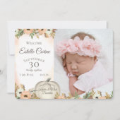 Weiße Pumpkin Floral Geburtsankündigung mit Foto Einladung (Vorderseite)