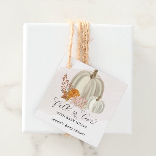 Weiße Pumpkins fallen in Liebe Babydusche individu Geschenkanhänger (Beispiel)