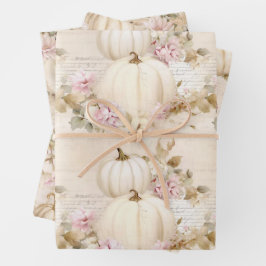 Weiße Pumpkins Pastell Pink Fall Wasserfarbe Blüte Geschenkpapier Set