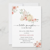 Weiße Pumpkins und rosa Blume Herbstdusche Baby Einladung (Vorderseite)