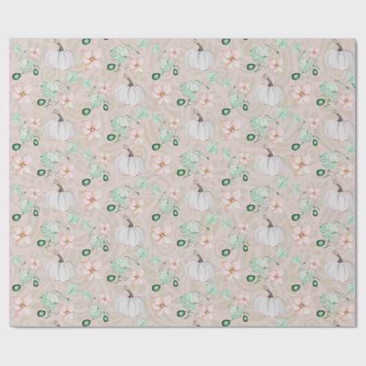 Weiße Pumpkins Wasserfarben Kunstmuster Geschenkpapier (Flach)