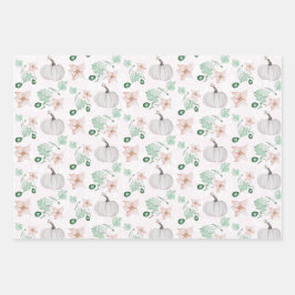 Weiße Pumpkins Wasserfarben Kunstmuster Geschenkpapier Set