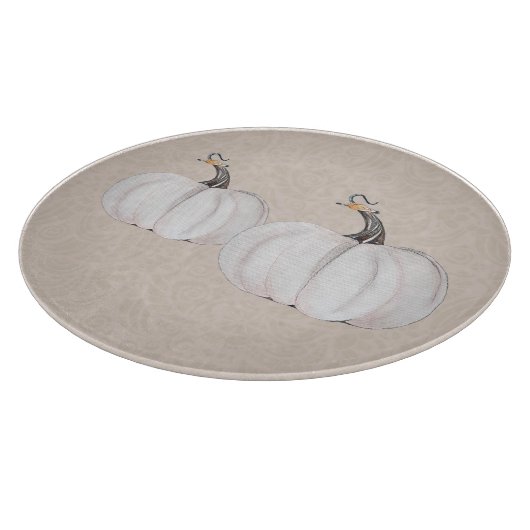 Weiße Pumpkins Wasserfarben Kunstmuster Schneidebrett (Ecke)