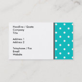 Weiße Punkte, aquamarines Polka-Punkt-Muster Visitenkarte (Rückseite)