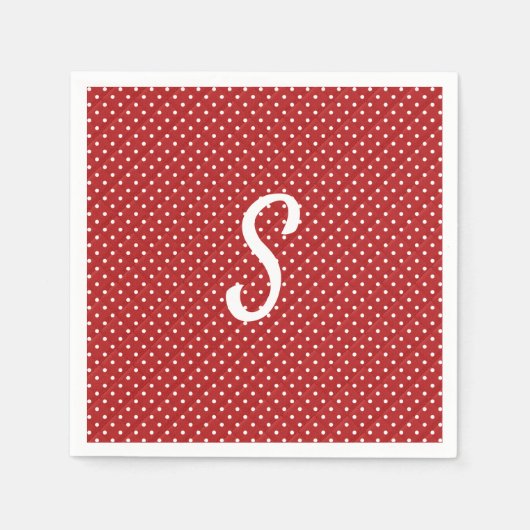 weiße Punkte auf rotem Monogramm Serviette (Vorderseite)