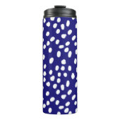 Weiße Punkte Dunkelblau Thermosbecher (Vorderseite)