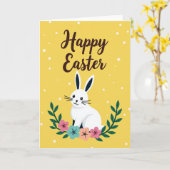 Weiße Punkte Frühlingshase Karte (Gelbe Blume)
