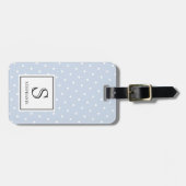 Weiße Punkte-Muster Monogramm & Name Blassblau Gepäckanhänger (Vorderseite horizontal)