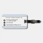 Weiße Punkte-Muster Monogramm & Name Blassblau Gepäckanhänger (Rückseite horizontal)