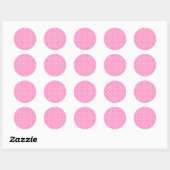 Weiße Punkte, rosa Polka Dots Muster. Runder Aufkleber (Blatt)