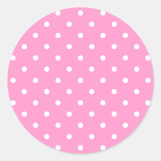Weiße Punkte, rosa Polka Dots Muster. Runder Aufkleber (Vorderseite)