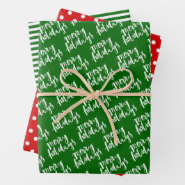 Weiße Punkte und Streifen in Rot und Grün Geschenkpapier Set