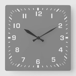 Weiße quadratische Zahl Uhrblatt auf mittelgrau Wanduhr