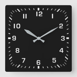 Weiße Quadratzenklammer auf schwarz Quadratische Wanduhr