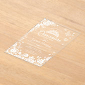 Weiße Quinceanera-Rosen-Schmetterlinge Acryleinladungen (Ablage )