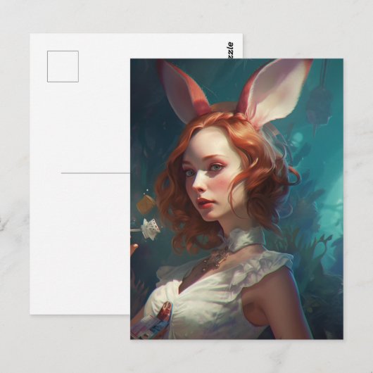Weiße Rabbit Cosplay Fantasy Frau Postkarte (Vorne/Hinten)