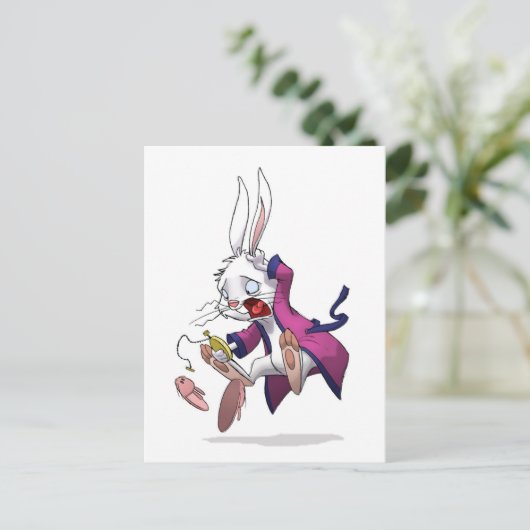 Weiße Rabbit Postkarte (Stehend Vorderseite)
