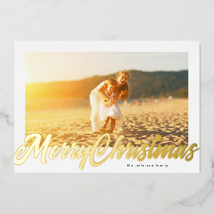 Weiße Rahmung & Gold Frohe Weihnachten Foto Folien Feiertagskarte