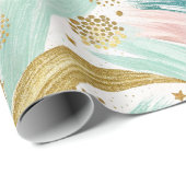 Weiße Rainbow Pastell Abstrakt mit Goldstars Geschenkpapier (Rolleneckpunkt)