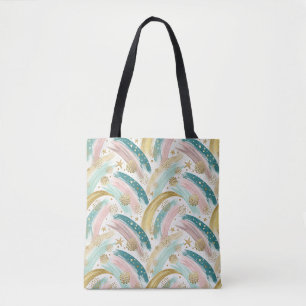 Weiße Rainbow Pastell Abstrakt mit Goldstars Tasche