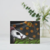 WEISSE RATMAUS MIT WITCH HALLOWEWEE HAT POSTCARD POSTKARTE (Stehend Vorderseite)