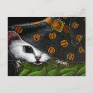 WEISSE RATMAUS MIT WITCH HALLOWEWEE HAT POSTCARD POSTKARTE