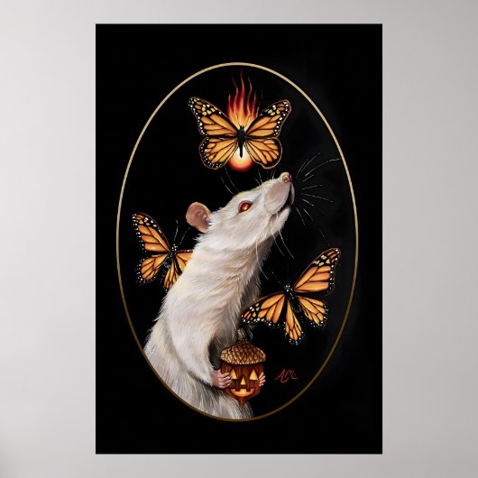 Weiße Ratte mit Monarchfalter-Gotik-Haus Poster (Vorne)
