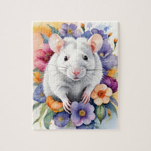 Weiße Ratten-Maus-Familien-Haustier-Porträt Puzzle
