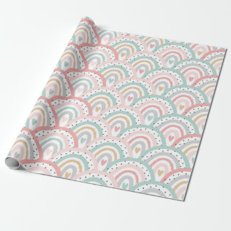 Weiße Regenbogen und Herzpastel Geschenkpapier