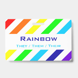 Weiße Regenbogenstreifen Name / Pronomen Abzeichen Ausweis