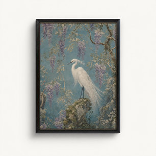 Weiße Reiher-Wisteria-Chinoiserie-Poster Poster