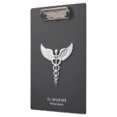 Weiße, reine, detaillierte Caduceus Anthrazit Klemmbrett (Links)