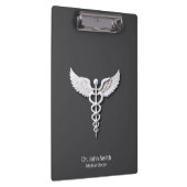 Weiße, reine, detaillierte Caduceus Anthrazit Klemmbrett (Rechts)