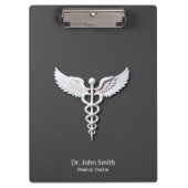 Weiße, reine, detaillierte Caduceus Anthrazit Klemmbrett (Vorderseite)