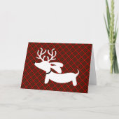 Weiße Ren-Dackel auf kariertem Feiertagskarte (Vorderseite)