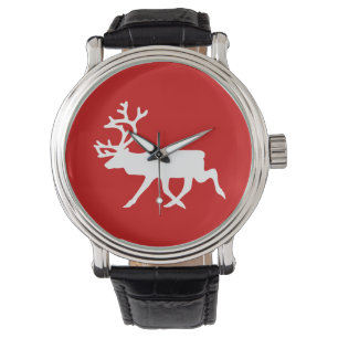 Weiße Ren-/Karibu-Silhouette Armbanduhr