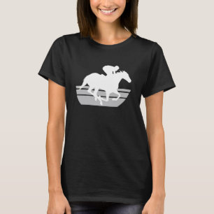 Weiße Rennpferdesilhouette Reitender Jockey-Gesche T-Shirt