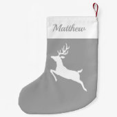 Weiße Rentier-Silhouette auf Grau und Individuelle Kleiner Weihnachtsstrumpf (Rückseite)