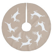 Weiße Rentier-Silhouetten auf Beige Polyester Weihnachtsbaumdecke (Vorderseite)